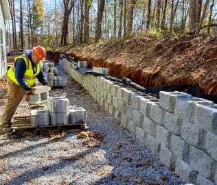 Image of retaining wall being built