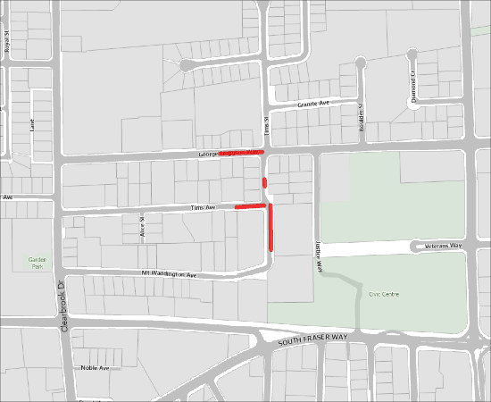 Single Lane Closure and Sidewalk Closed for Pole Transfers on George Ferguson Way