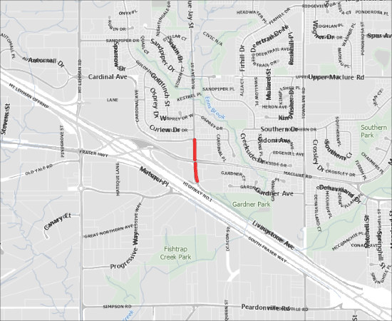 Single Lane Closure, Western sidewalk closure (Blue Jay St only) for Intersection Improvements on Blue Jay Street