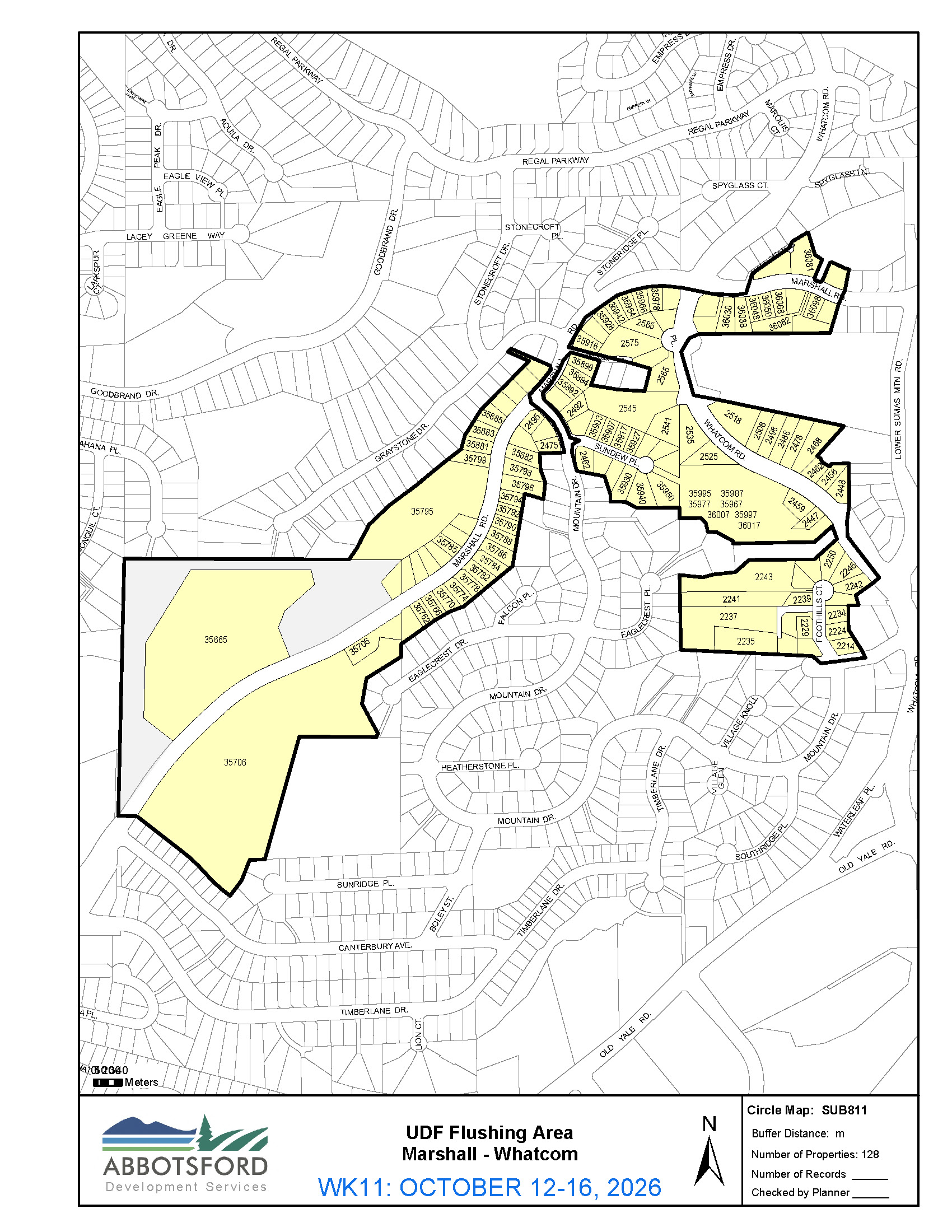 Map of area being flushed from Oct 12 to 16, 2026