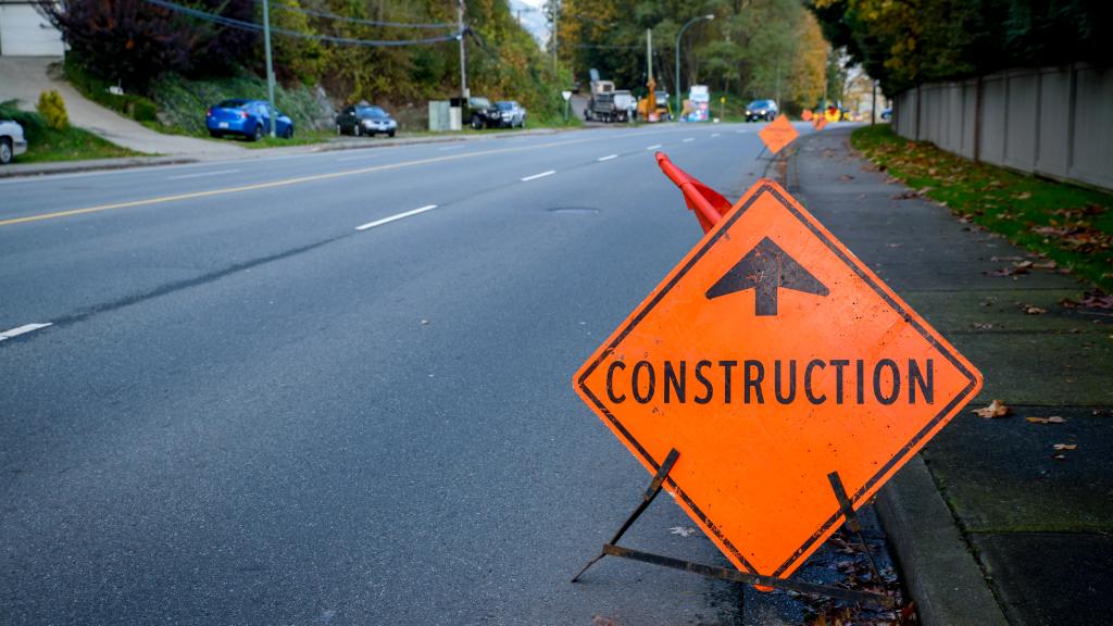 Construction sign on road
