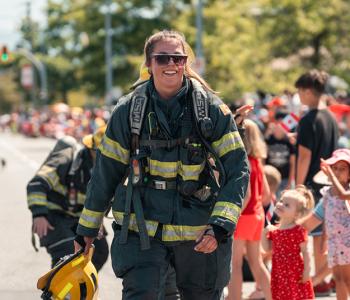 female fire fighter at parade