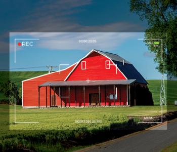 image of farm in camera scope