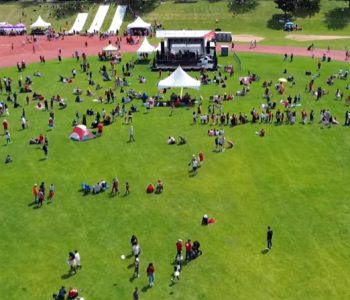 Aerial view of people at an event