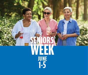 3 older women walking and talking