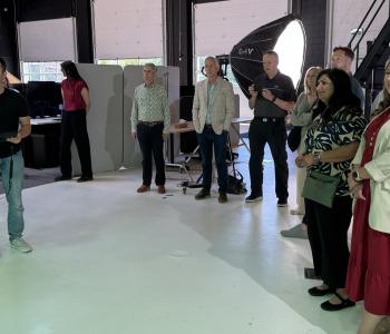 SitePartners director of production Jadon Plett shows Mayor Siemens and Councillors Gibson, Loewen, Ross, Chahal and Driessen around the studio during the June 18 Business Spotlight tour.