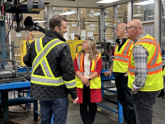 BE Power Equipment CEO Curtis Braber gave Councillors Driessen, Loewen and Barkman an up-close look at some machinery on the shop floor.