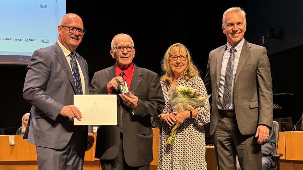 On Sept. 24, 2024, former MLA Mike de Jong presented George Peary the King Charles III Coronation Medal for his years of public service and his significant contributions to the community.