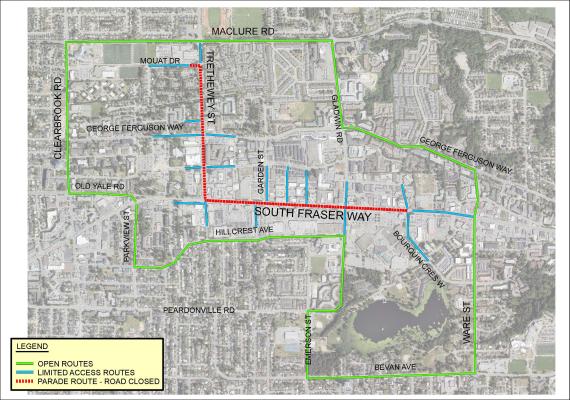 The Canada Day parade will go down South Fraser Way to Trethewey Street, then up Trethewey to Mouat Drive.