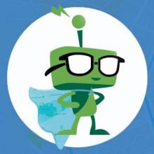 Abbotsford Data Analytics and Mapping "ADAM" logo - a green robot wearing glasses, with a cape that looks like a map.